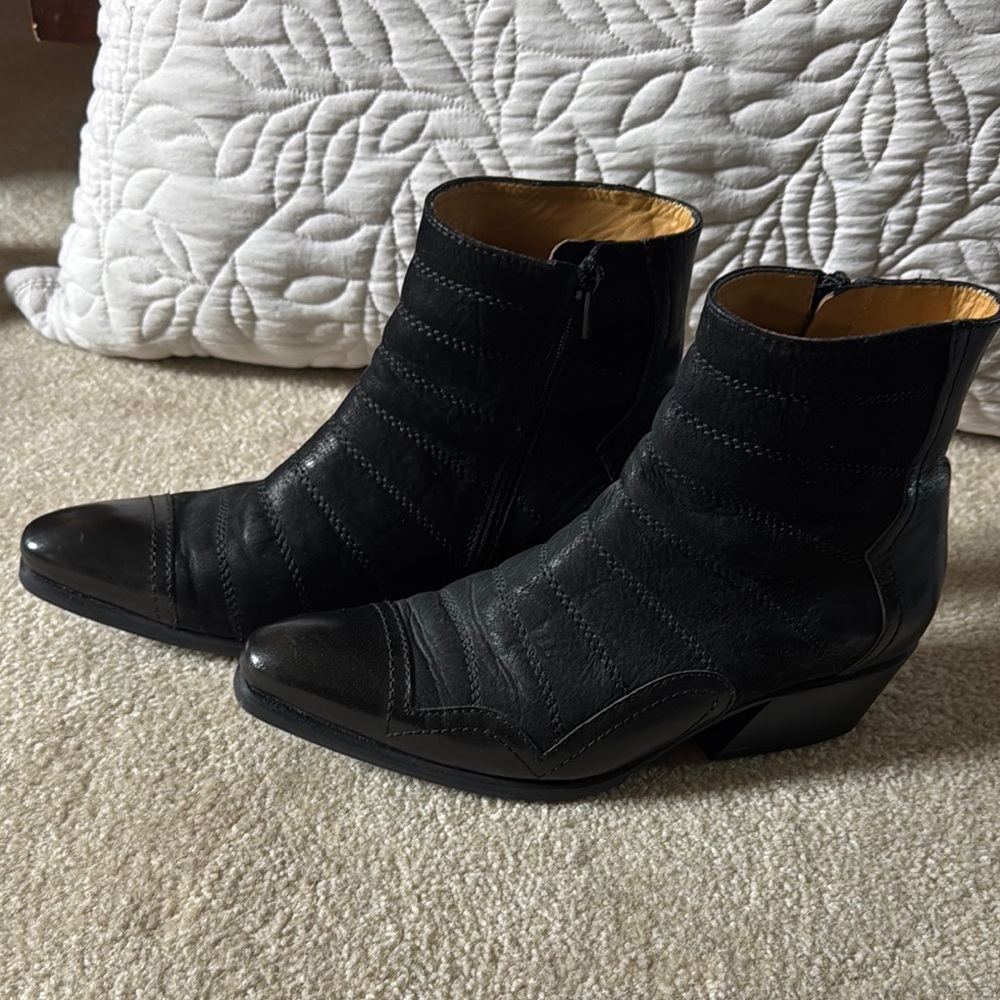 John Fluevog Black Ankle Boots with Pointed Toe